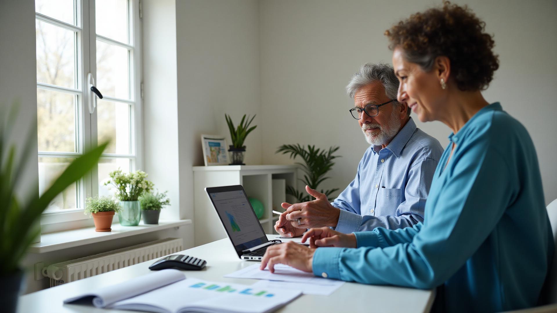 Senior couple planning Medicare 2026 coverage at home office