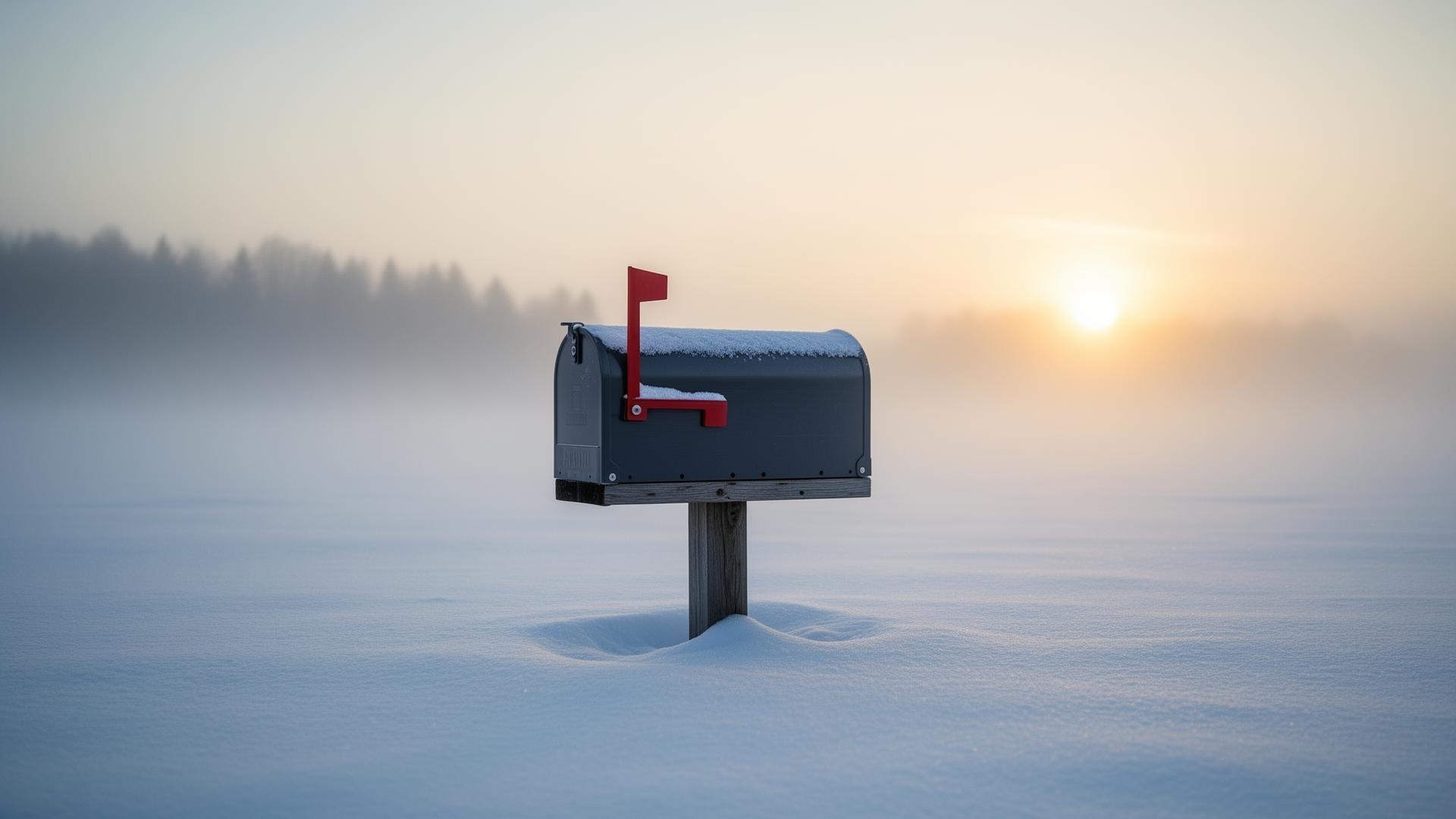 Peaceful winter morning mailbox scene symbolizing January Medicare correspondence