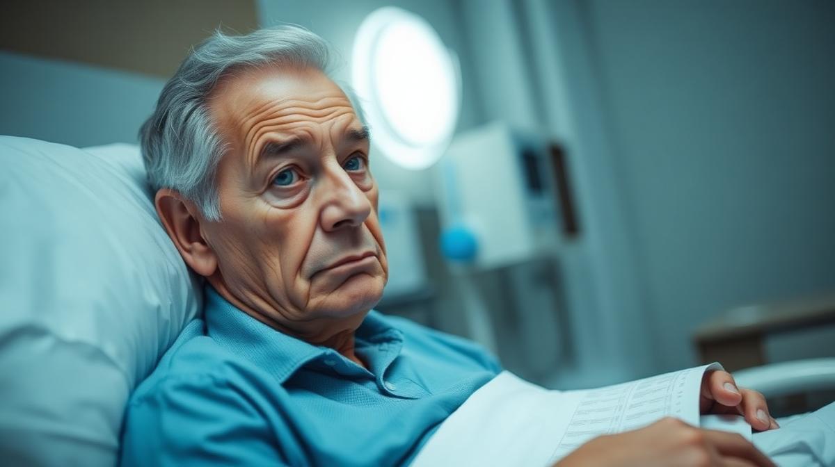 Older adult in hospital room looking worried about medical bills