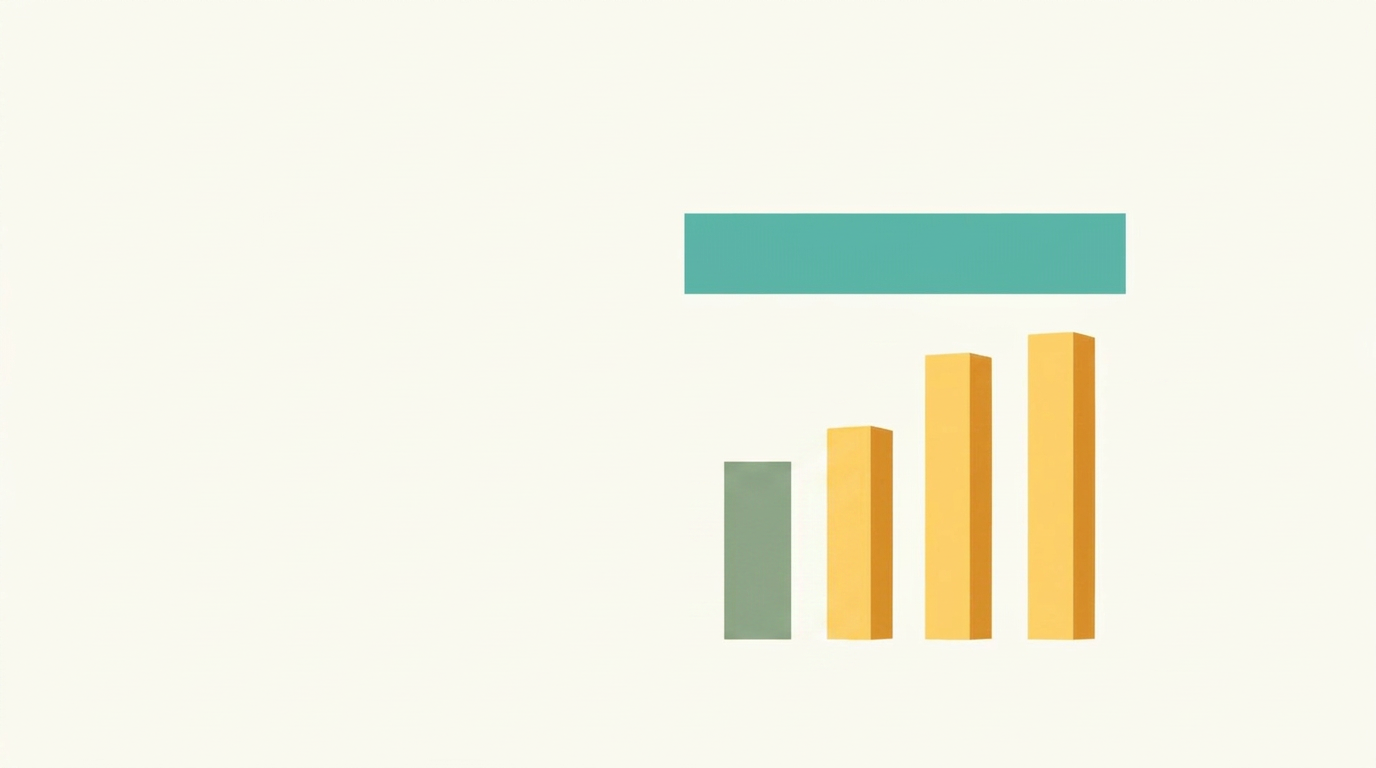 Editorial flat illustration showing three tall dusty gold columns under a muted teal horizontal barrier bar, next to a shorter sage green column standing outside the barrier — representing that the three largest Medicare Advantage insurers deny rehab and nursing facility requests more often than smaller plans